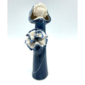 Vtg Paule Lefebure faceless‎ lady Blue Cape Blue white pottery signed MCM